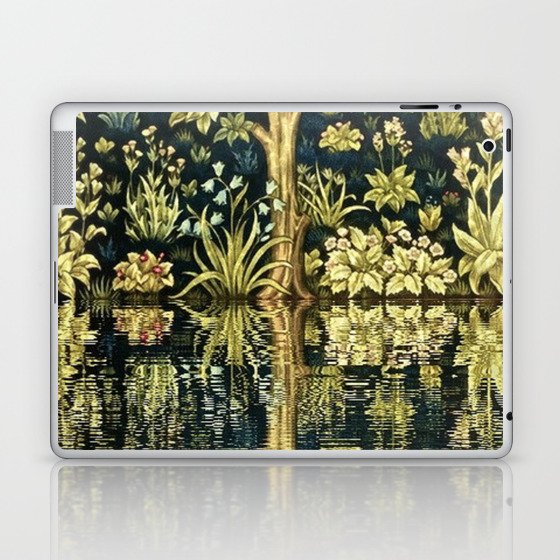 William Morris original Tree of Life reflecting pool of garden lily pond twilight black nature landscape painting wall and home decor Laptop & iPad Skin