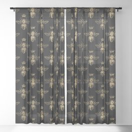 Black & Gold Queen Bee Pattern Sheer Curtain