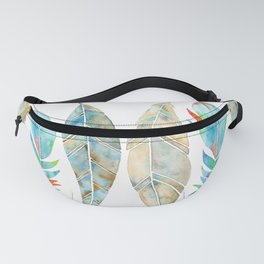 Watercolor Feathers - Tan & Turquoise  Fanny Pack