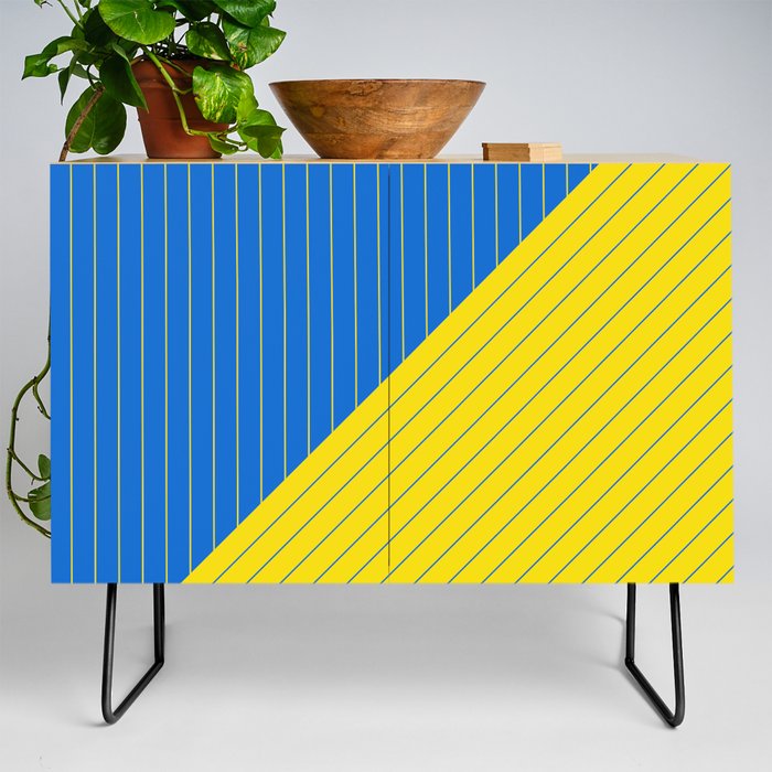 Support Ukraine Elegant Pinstripes and Triangles Blue Yellow Credenza