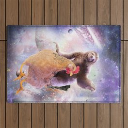 Space Sloth Riding Chicken, Galaxy Sloths Chickens, Funny Outdoor Rug