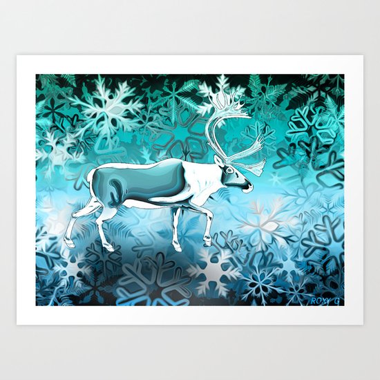 Blue Reindeer Art Print