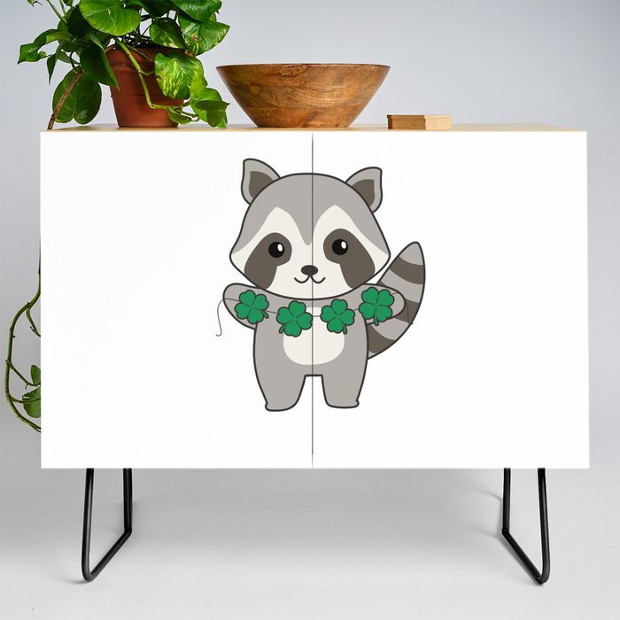Raccoon With Shamrocks Cute Animals For Luck Credenza