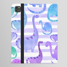 Watercolor Dinosaur Stripe Purple iPad Folio Case