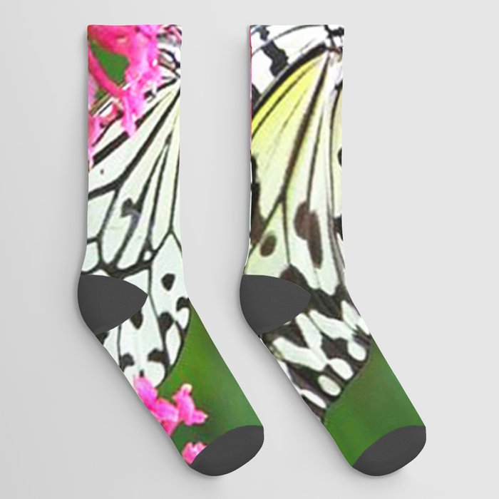 Butterfly and Pink Flowers Socks