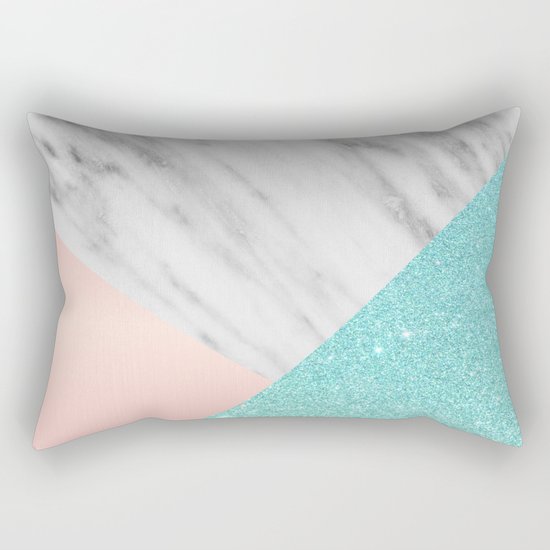 Real Italian Marble with Pink and Blue Rectangular Pillow