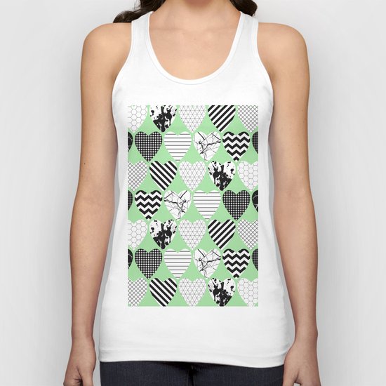 Hearts On Pastel Green - Abstract, black and white, geometric Unisex Tank Top