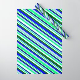 [ Thumbnail: Eyecatching Light Blue, Green, Light Cyan, Dark Green & Blue Colored Pattern of Stripes Wrapping Paper ]