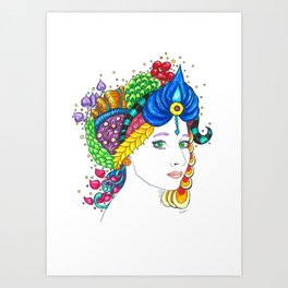 Deena Art Print | Ink, Ink Pen, Ambiente, Pop Art, Pattern, Comic, Doodle, Drawing, Irl, Women 