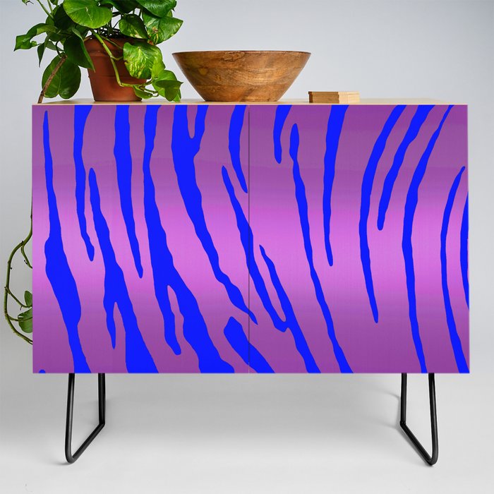 Metallic Tiger Stripes Pink Blue Credenza