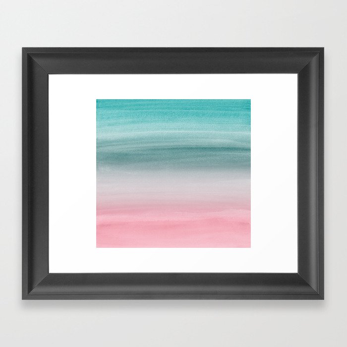 Touching Pink Teal Turquoise Watercolor Abstract #1 #painting #decor #art #society6 Framed Art Print