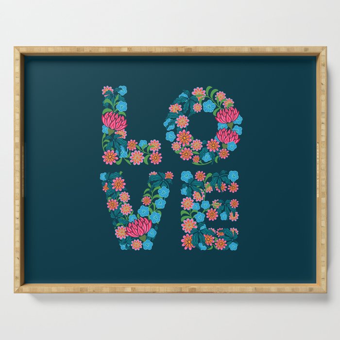 FLOWERED LOVE Floral Uplifting Lettering Serving Tray