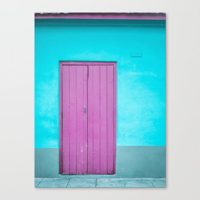 Turquoise Wall Magenta Door | Trinidad Cuba Canvas Print