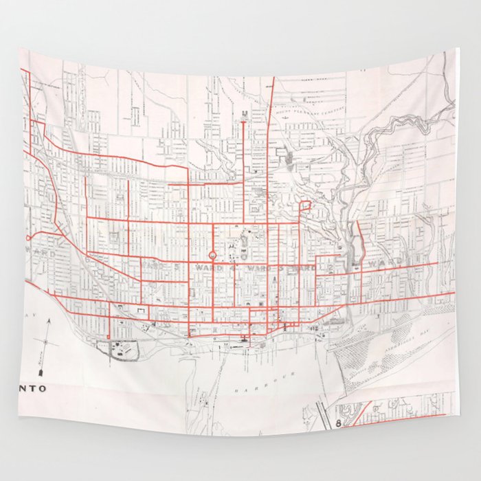 Vintage Toronto Streetcar Map (1912) Wall Tapestry by BravuraMedia  Society6