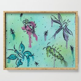 Hand Painted Watercolor Abstract Colorful Bugs Serving Tray
