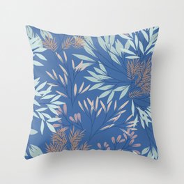 Floral Branches on Blue Botanical Pattern Throw Pillow