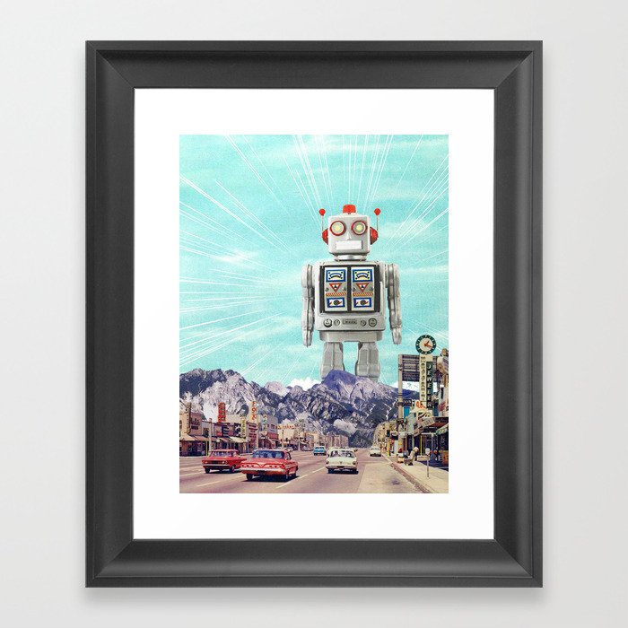 Robot in Town Framed Art Print