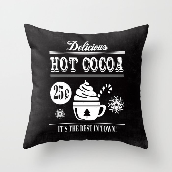 Delicious Hot Cocoa Black Throw Pillow