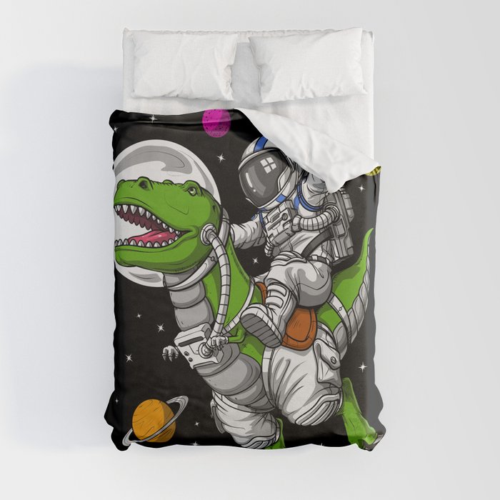 Astronaut Riding T-Rex Dinosaur Duvet Cover