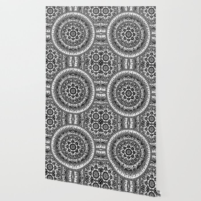 Black And White Mandala Pattern Wallpaper By Laurelmae Society6