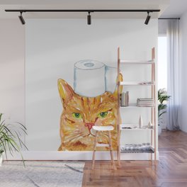 Orange cat toilet Painting Wall Poster Watercolor Wall Mural