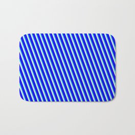 [ Thumbnail: Beige, Blue & Turquoise Colored Striped Pattern Bath Mat ]