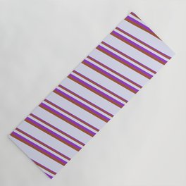 [ Thumbnail: Dark Orchid, Sienna & Lavender Colored Stripes Pattern Yoga Mat ]