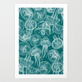 moon jellyfish turquoise Art Print