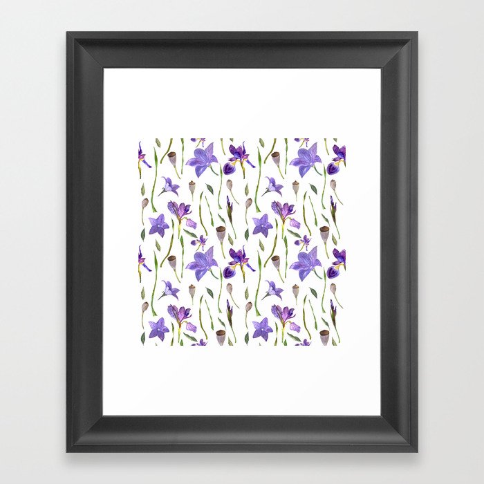 purple iris watercolor pattern Framed Art Print