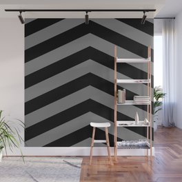 Wide Grey and Black Chevron Stripes Wall Mural