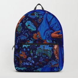 Kehinde#wiley Blue Background Backpack | Oil, Acrylic, Long Exposure, Hi Speed, Black And White, Digital Manipulation, Abstract, Digital, Color, Graphicdesign 