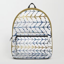 Indigo Gold Herringbone Pattern Backpack | Gold, Tyremarks, Indigo, Chevron, Watercolor, Imperfect, Texture, Whitebackground, Geometrical, Pattern 