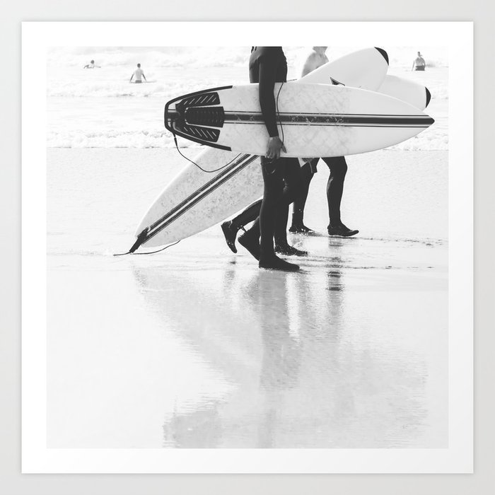 Catch a Wave  5 - Abstract Surf Board - Black and White Cool Surfers Art Print