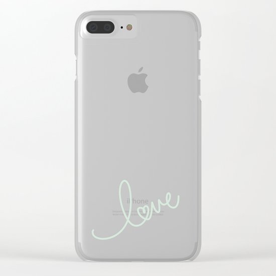 LOVE - Typography on mint green background Clear iPhone Case