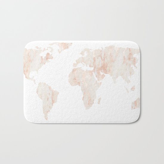 Marble World Map Light Pink Rose Gold Shimmer Bath Mat