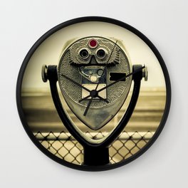 tourist retro coin operated binoculars on the beach in New York City Wall Clock