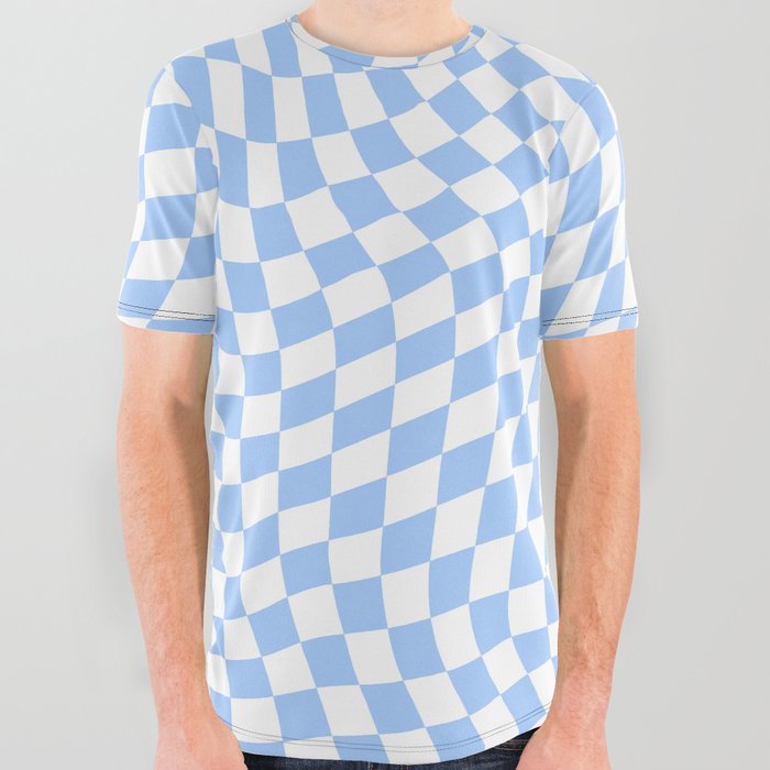 Pastel Blue Twisted Swirl Checkered Squares  All Over Graphic Tee