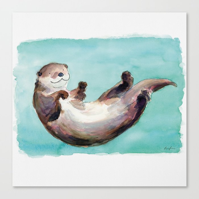 Swimming otter watercolor Canvas Print