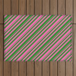 [ Thumbnail: Hot Pink and Forest Green Colored Stripes Pattern Outdoor Rug ]