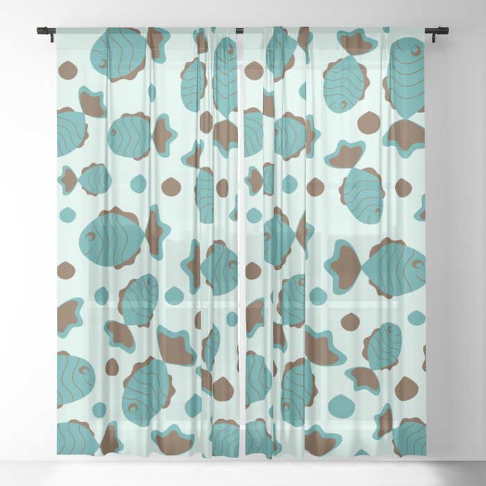 Marine pattern with fish Sheer Curtain