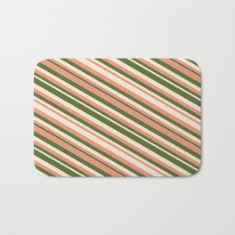 [ Thumbnail: Dark Salmon, Dark Olive Green & Beige Colored Lines/Stripes Pattern Bath Mat ]