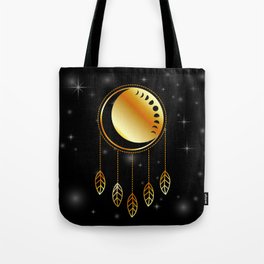 Moon phases dreamcatcher with stars in gold	 Tote Bag