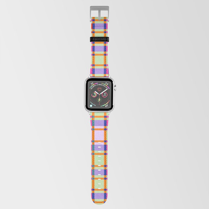 Multi colored gradation neon plaid pattern Apple Watch Band