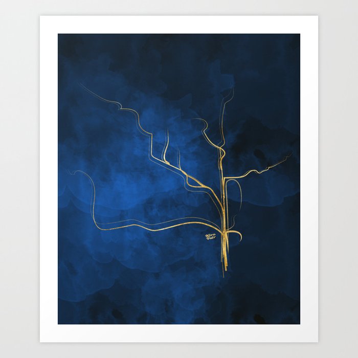Kintsugi Electric Blue #blue #gold #kintsugi #japan #marble #watercolor #abstract Art Print