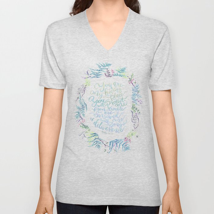 You Are My Hiding Place - Psalm 32:7 V Neck T Shirt