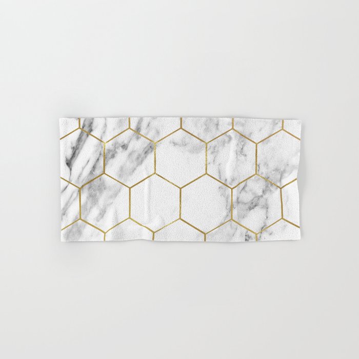 Gold marble hexagon pattern Hand & Bath Towel
