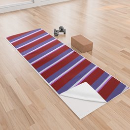 [ Thumbnail: Orchid, Lavender, Dark Slate Blue, and Maroon Colored Striped Pattern Yoga Towel ]