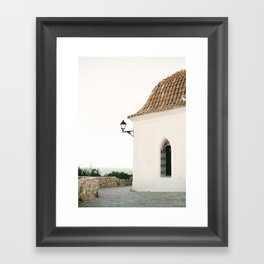 Travel photography “Ibiza white” | Modern wall art Ibiza Spain coast white tones sunset Framed Art Print