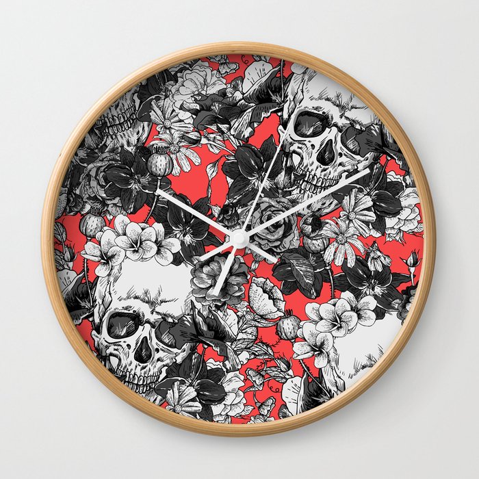 SKULLS ON RED BACKGROUND Wall Clock