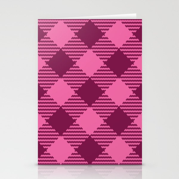 Retro Valentine's gingham check burgundy pink pattern Stationery Cards